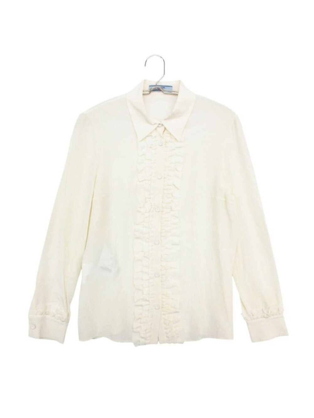 Prada Blouse Ruffle Shirt Long Sleeve Silk 100% Top Beige